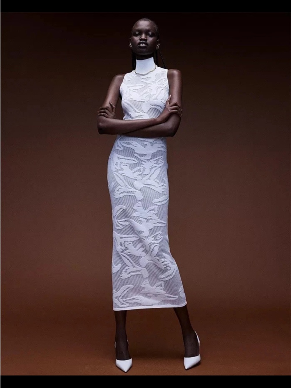 NWT Herve Leger Alabaster White Sheer Jacquard Gown Orig $1050